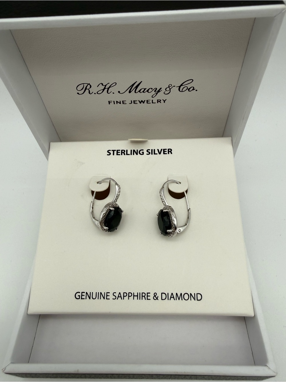 Macy's Sterling Silver Earrings with Black Sapphire and Diamond Accents